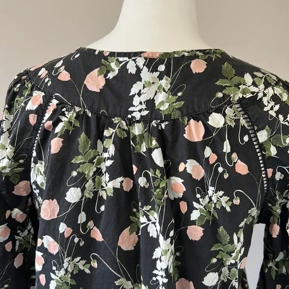 J Crew Point Sur Peasant Top Liberty London Art Fabric Poppy Dream Black Sz XS - Picture 10 of 16